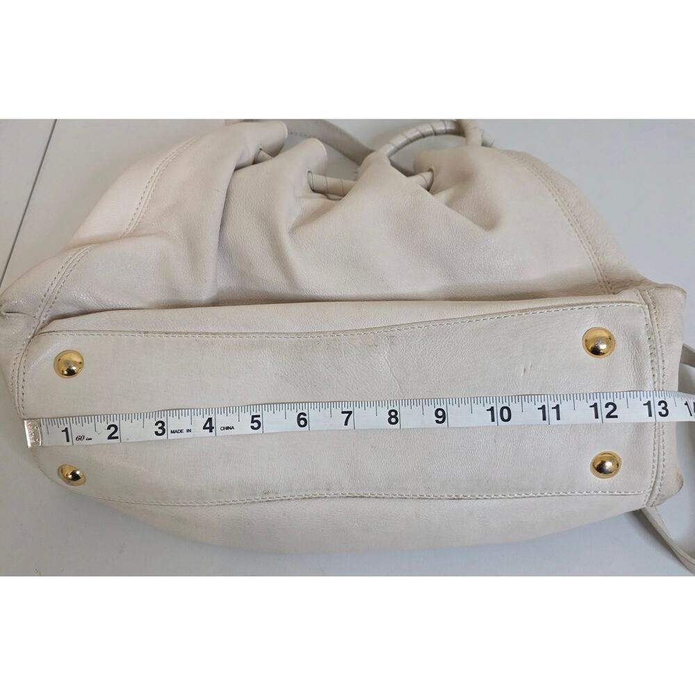Michael Kors Jet Set Hobo Cream Leather Drawstring Chain Slouchy Shoulder Bag - Picture 6 of 12
